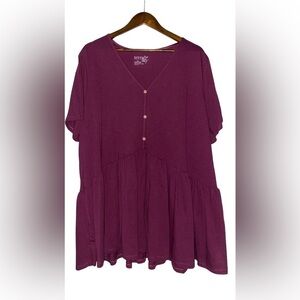 Terra & Sky Babydoll‎ Henley Knit Tunic Top Plus Women 3X Casual Everyday Basic